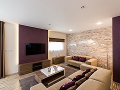 Obývací pokoj - záclony, závěsy a římská roleta